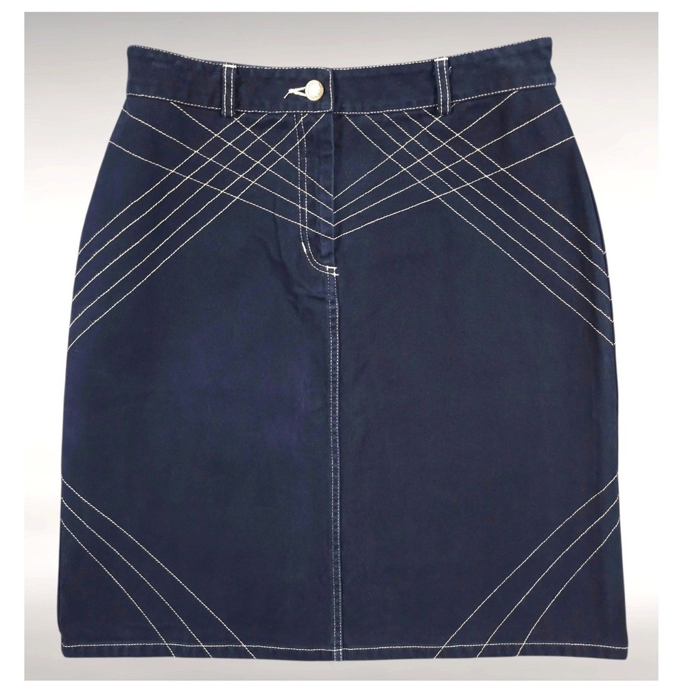 Vintage Y2K Victoria's Secret Moda International Denim Skirt Stitch Navy Knee 8
